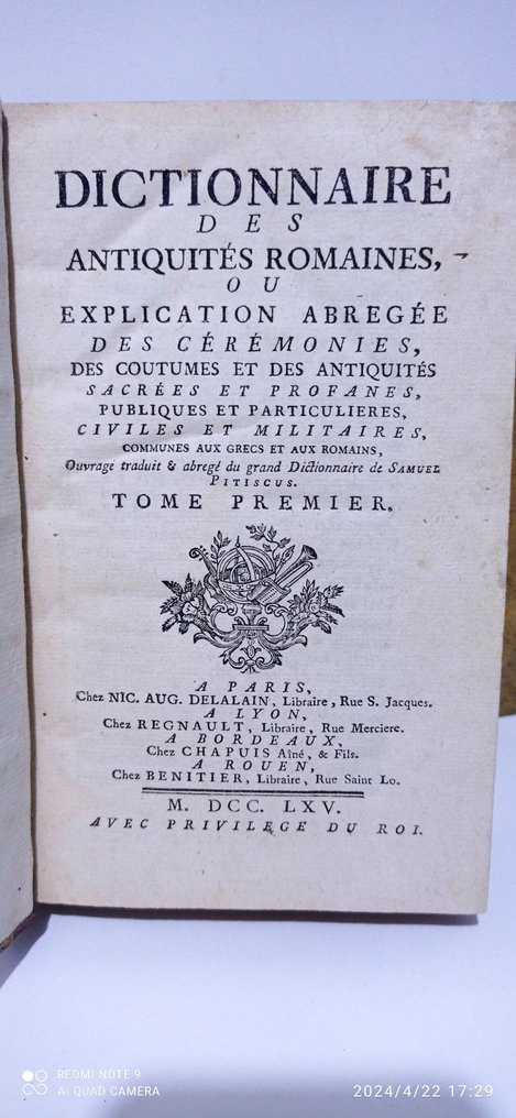 Samuel Pitiscus - Dictionnaire des antiquités romaines, ou explication abregée des cérémonies, des coutumes... - 1765 #2.1