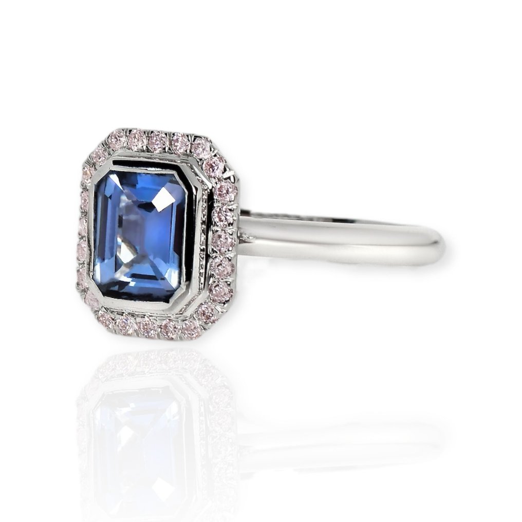 IGI 1.45 ct Natural Unheated Blue Spinel with 0.21 ct Pink Diamonds - Ring - 14 karaat Witgoud Spinel - Diamant #1.2