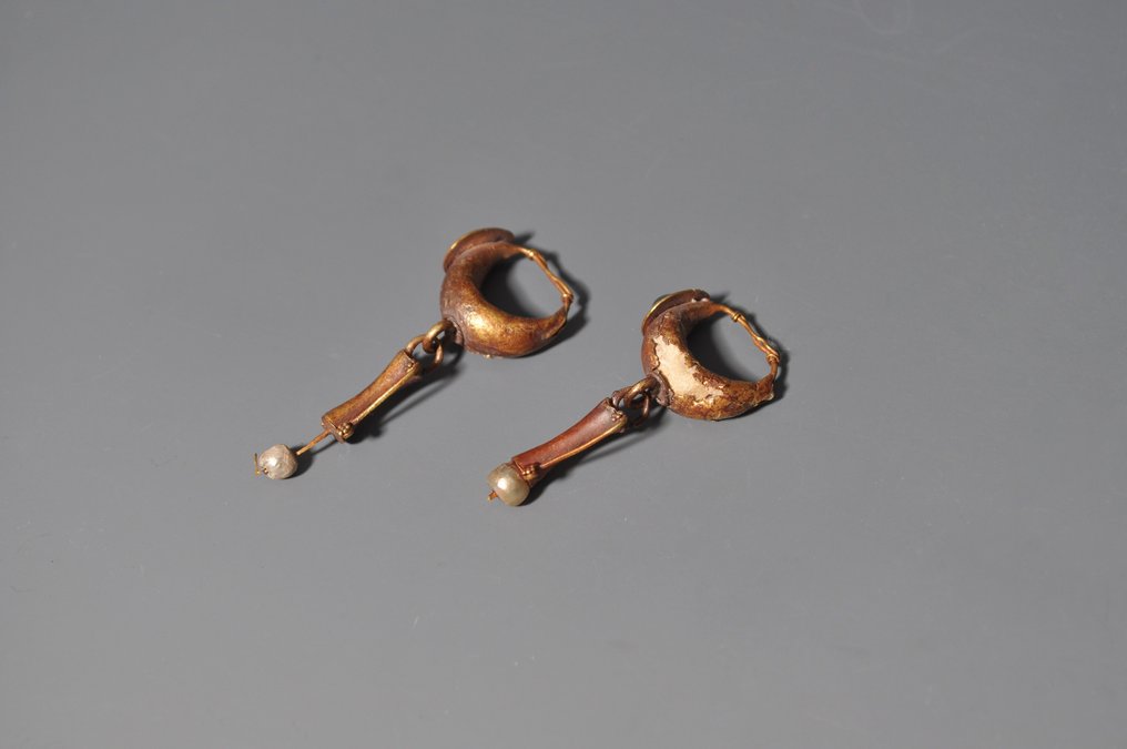 古罗马 金 耳环镶嵌着双耳瓶形水滴和珍珠 - 3.8 cm #3.1