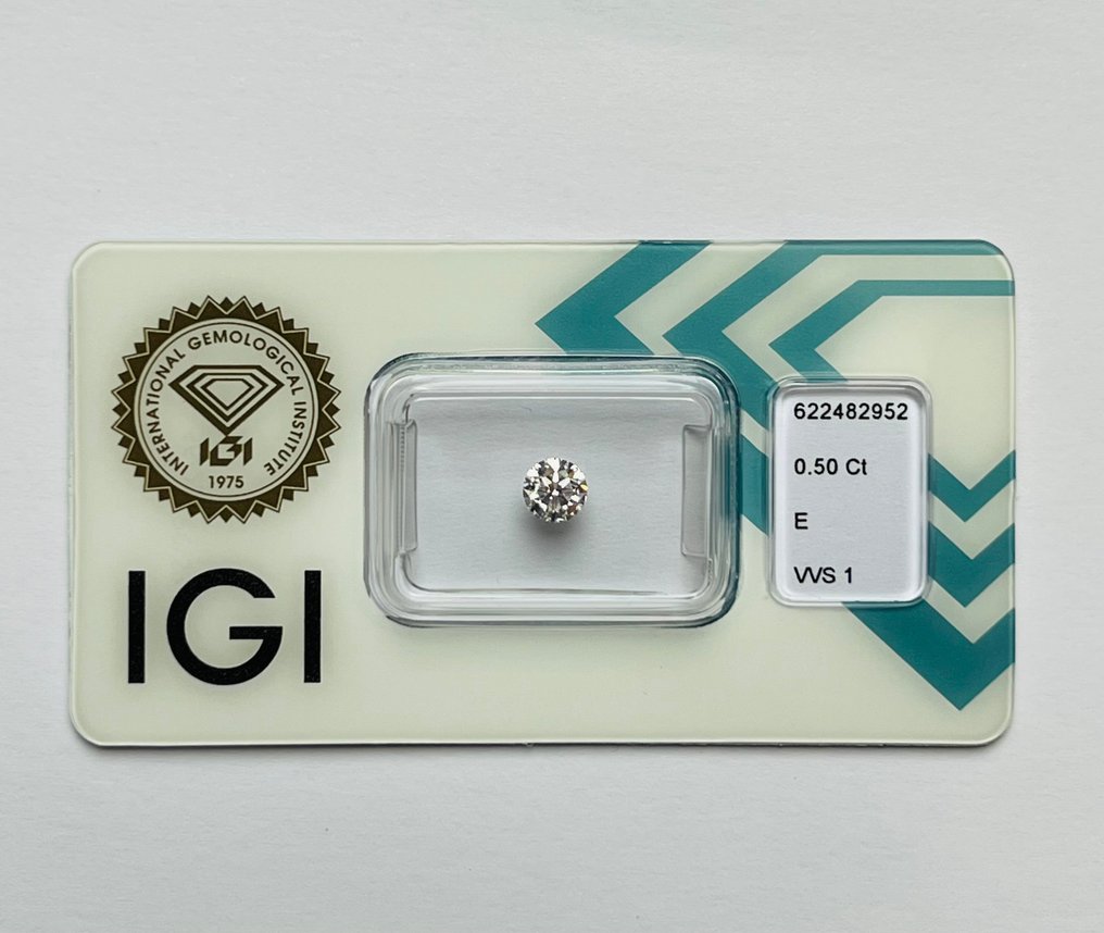 1 pcs Diamante  (Naturale)  - 0.50 ct - Rotondo - E - VVS1 - International Gemological Institute (IGI) #1.1