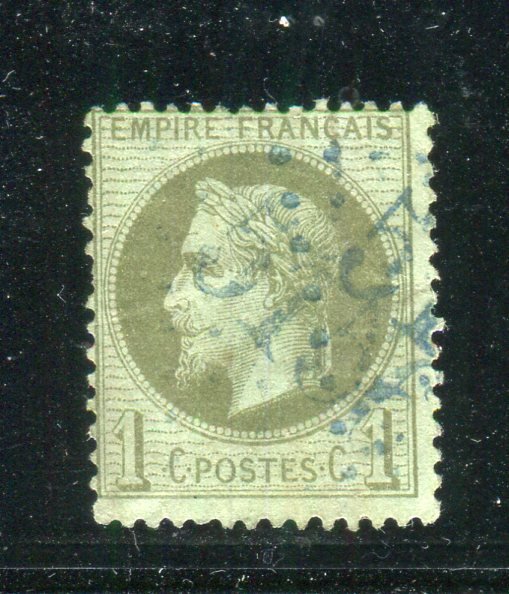 Ranska 1863 - Loistava ja äärimmäisen harvinainen nro 25 - leima GC 5156 sininen Cavalle Bureaulta (Ottomanin #1.1
