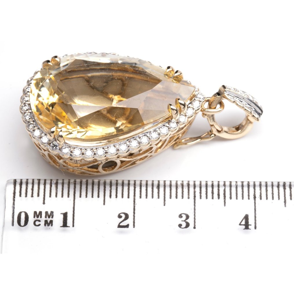 [ALGT Certified] - (Citrine) 33.46 Cts (1) Pcs - (Diamond) 0.77 Cts (52 Pcs) - 14-karatowe Żółte złoto - wisiorek #2.1