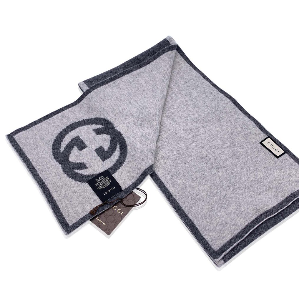 Gucci - Grey Cashmere Unisex GG Logo Scarf 23 x 180 cm - Scarf #2.1