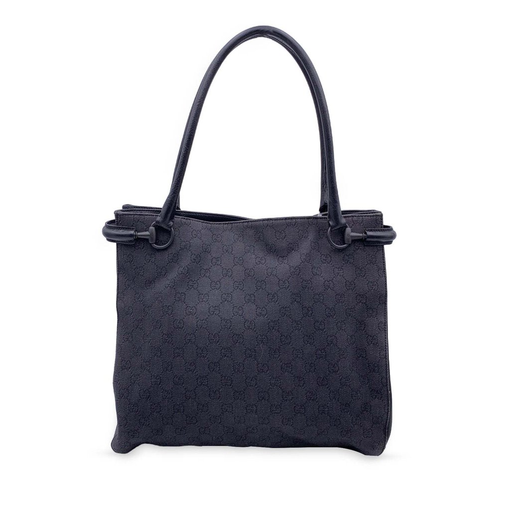 Gucci - Black Denim Monogram Canvas Shoulder Bag Shopping Bolsa de compras #1.1