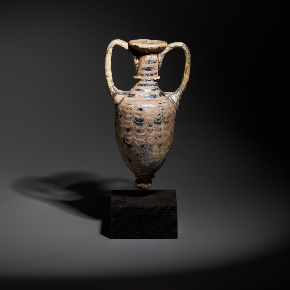 古希腊，希腊化时代 玻璃 核心形成的双耳瓶。高 18 厘米。公元前 3 世纪。 #1.2