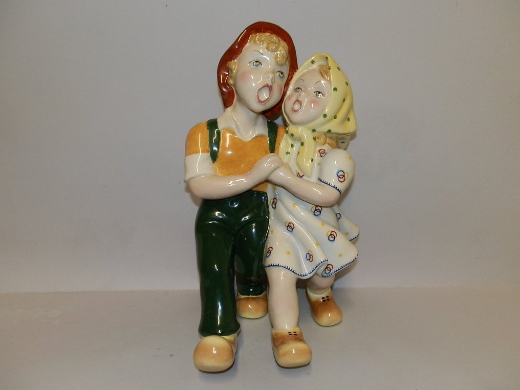 C.I.A Manna - Statuetta - coppia di bimbi allegri - Ceramica #1.1