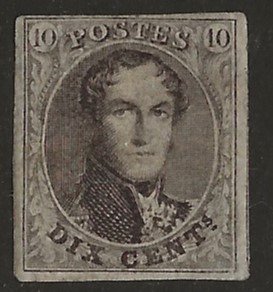 比利时 1858 - 10c 棕色 - 无水印圆形奖章，有边 - OBP/COB 10A #1.1