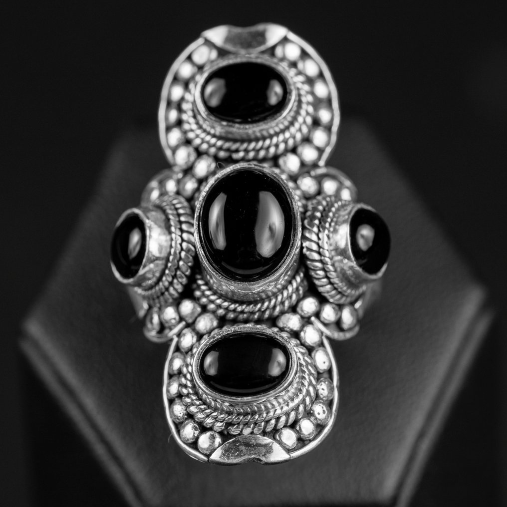 Ancient Technique - Traditional Balinese Silver Ring - Black Onyx - Height: 38 mm - Width: 30 mm- 13 g #1.0