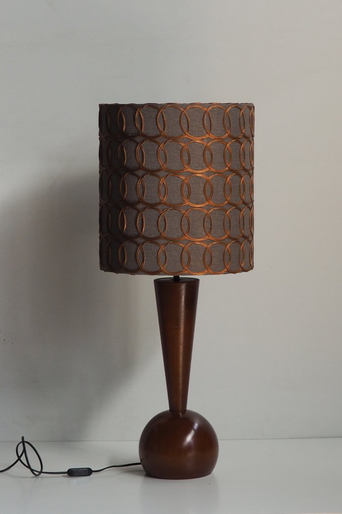 Vintage wood table lamp/Jab Fabric - Lampe - Bois, Textile #2.1