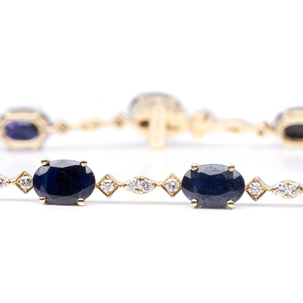 [ALGT Certified] - (Sapphire ) 7.90 Cts (13) Pcs - (Diamond) 0.45 Cts (51 Pcs) - 14 carats Or jaune - Bracelet #1.1
