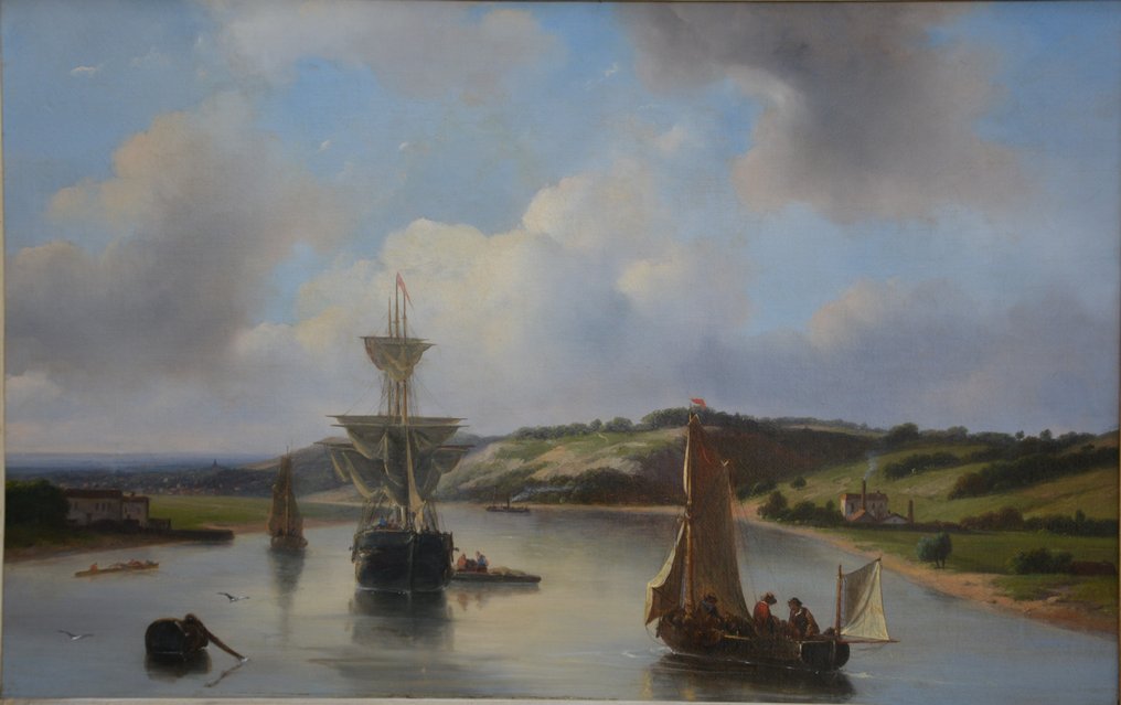 Nicolaas Roosenboom (1805-1880) - Rivierlandschap met boten #2.2
