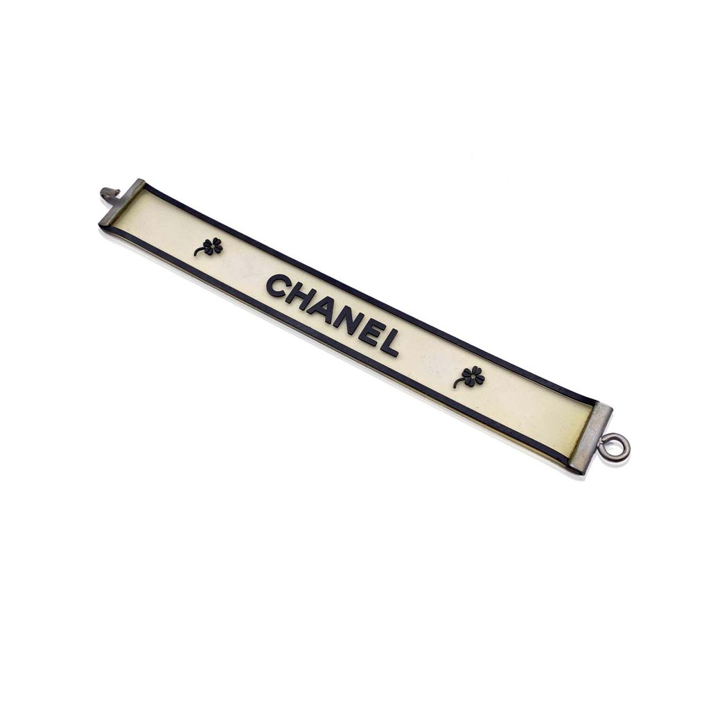 Chanel - Vintage Clear and Black Rubber Logo Quatrefoil Bracelet - Bransoletka #2.1