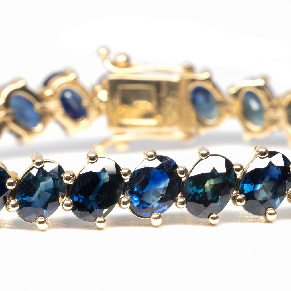 [ALGT Certified] - (Sapphire ) 31.44 Cts (30) Pcs - 14 kt Gelbgold - Armband #1.1