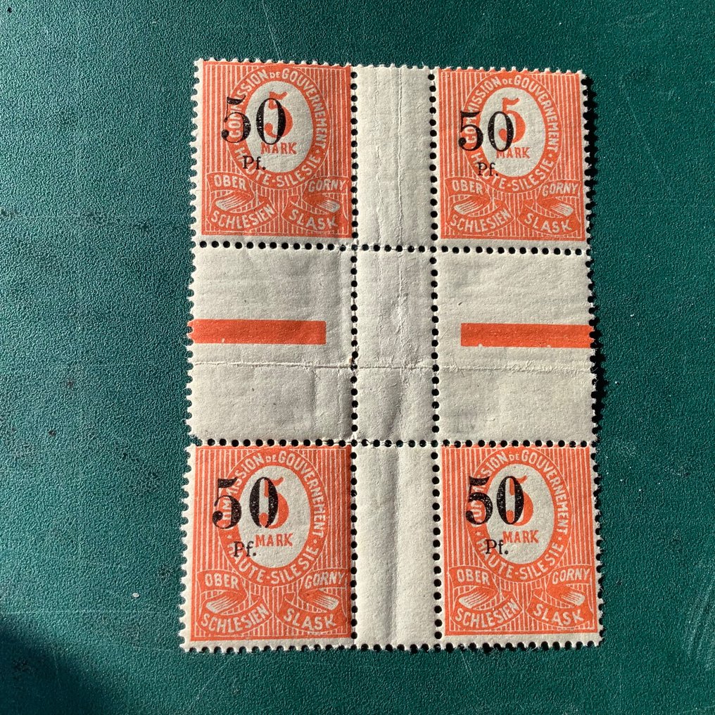 德意志帝国 1920 - 50Pf on 5 Mark：四种类型的心形件 - Michel 12 HZ 1 #1.1
