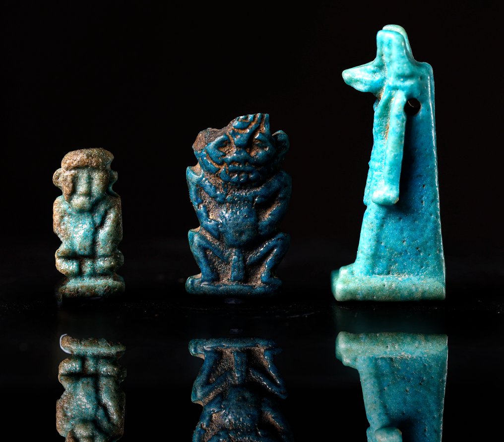 Antigo Egito, Pré-dinástico amuletos de Anúbis, Bes e Pataikos - 3.6 cm #1.1