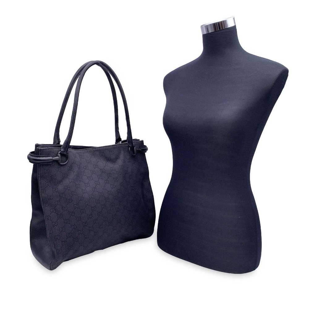 Gucci - Black Denim Monogram Canvas Shoulder Bag Shopping Bolsa de compras #1.2