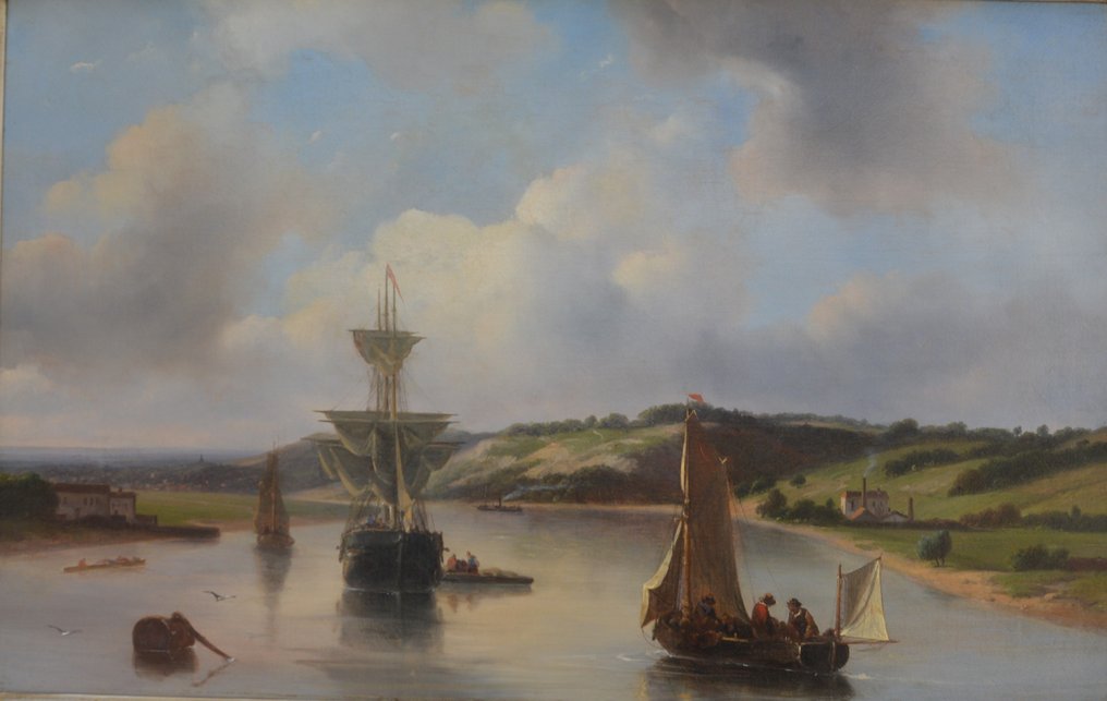 Nicolaas Roosenboom (1805-1880) - Rivierlandschap met boten #3.1