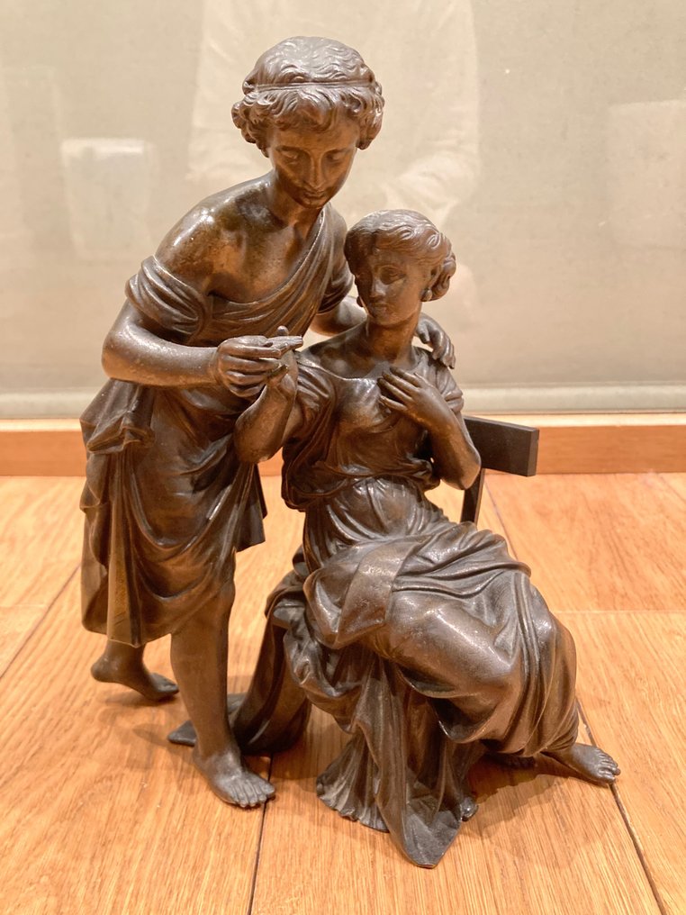 雕塑, Couple galant, signé Moreau - 27 cm - 黄铜色 #1.1
