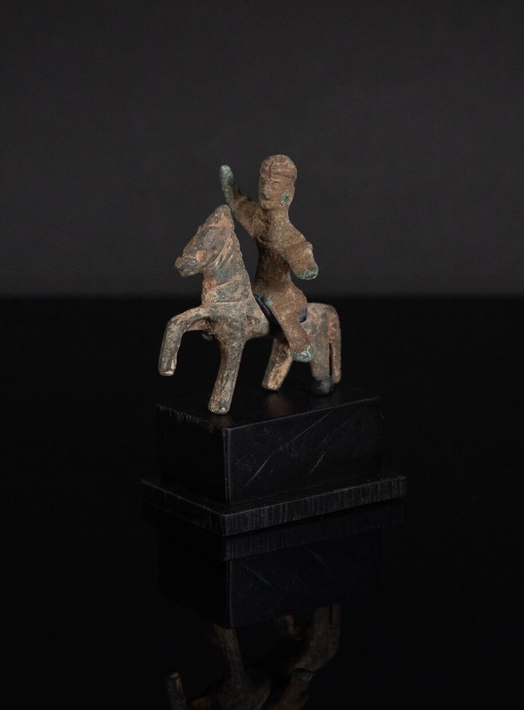 Szobrocska - Trák lovas római bronz szobra, ló lovassal Római gyűjtemény Dél-Európából #1.1