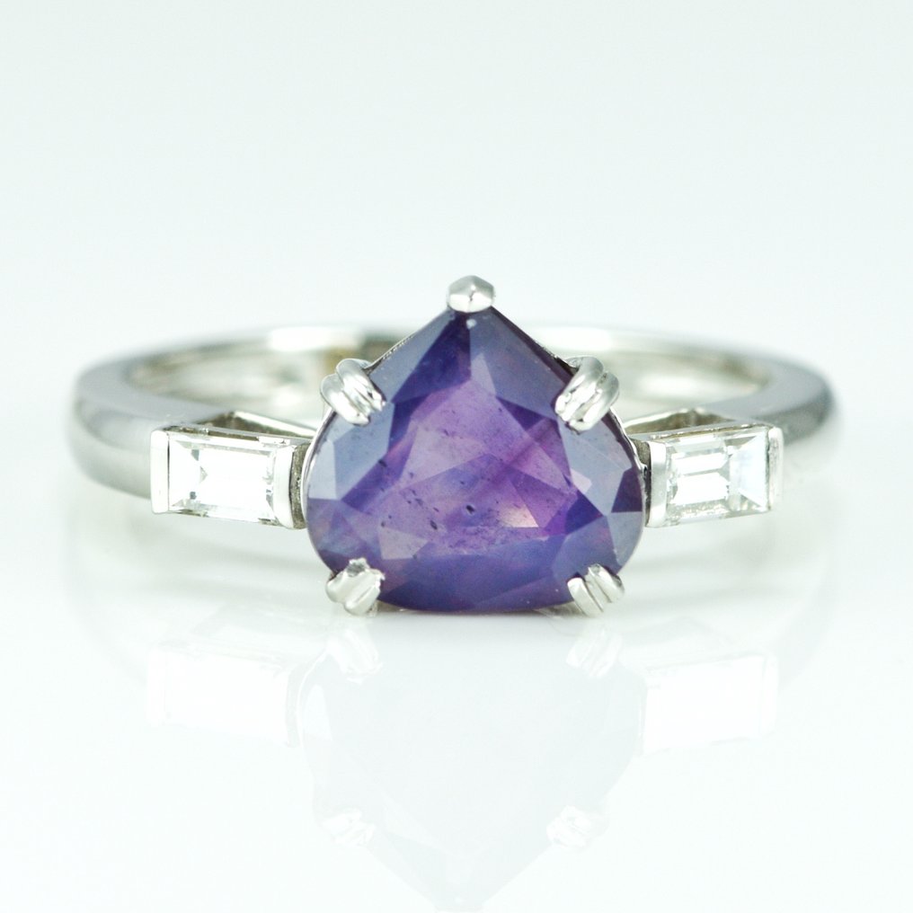 Ring Platina -  2.81ct. tw. Saffier - Diamant - 3Stone Kashmir-sapp. ring #1.1