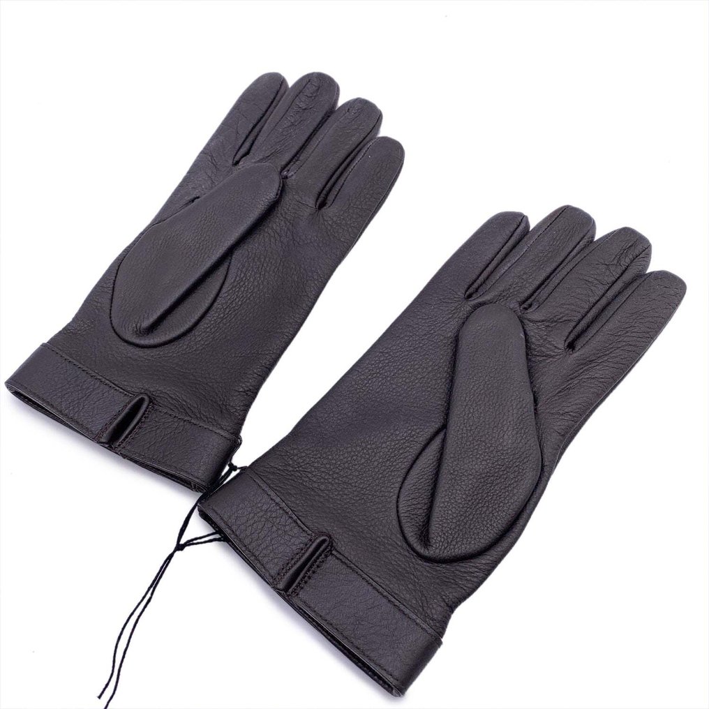 Gucci - Brown Leather Unisex GG Logo Gloves Cahsmere Lining Size 9 L - Handsker #1.2