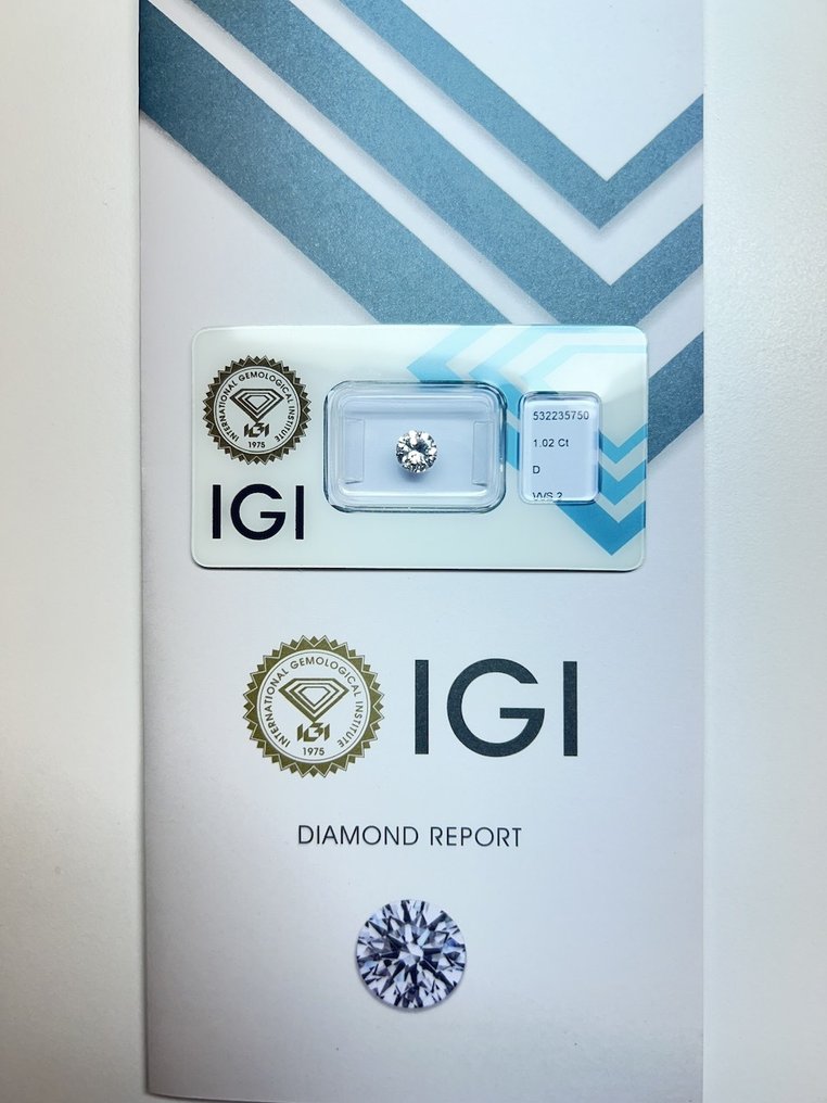 1 pcs Diamant  (Naturlig)  - 1.02 ct - Rund - D (fargeløs) - VVS2 - Det internasjonale gemologiske institutt (IGI) #1.1