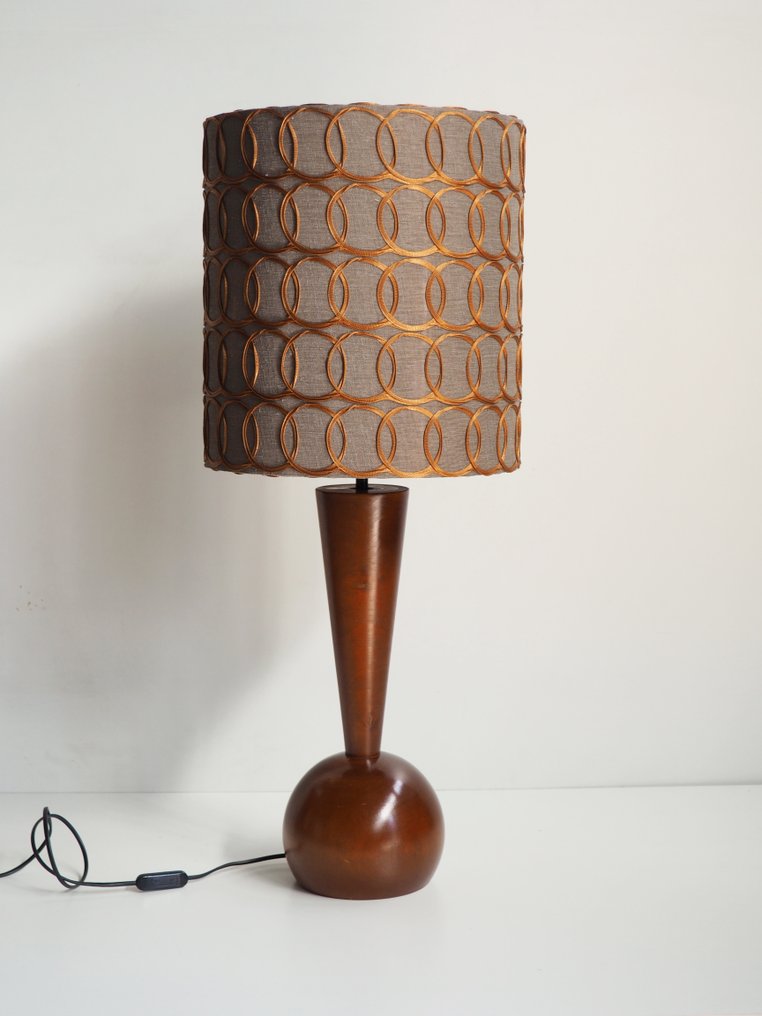 Vintage wood table lamp/Jab Fabric - Lampa - Drewno, Tkanina #1.1