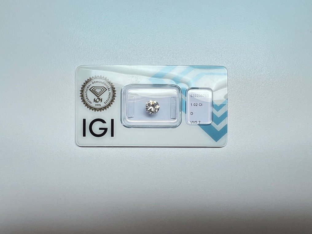 1 pcs Diamant  (Naturlig)  - 1.02 ct - Rund - D (fargeløs) - VVS2 - Det internasjonale gemologiske institutt (IGI) #1.2