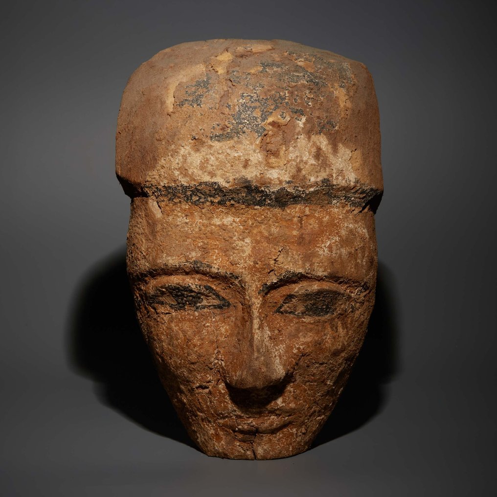 Egiptul Antic Lemn Mască de sarcofag. Perioada târzie, 664 - 332 î.Hr. 27,3 cm inaltime. #1.1