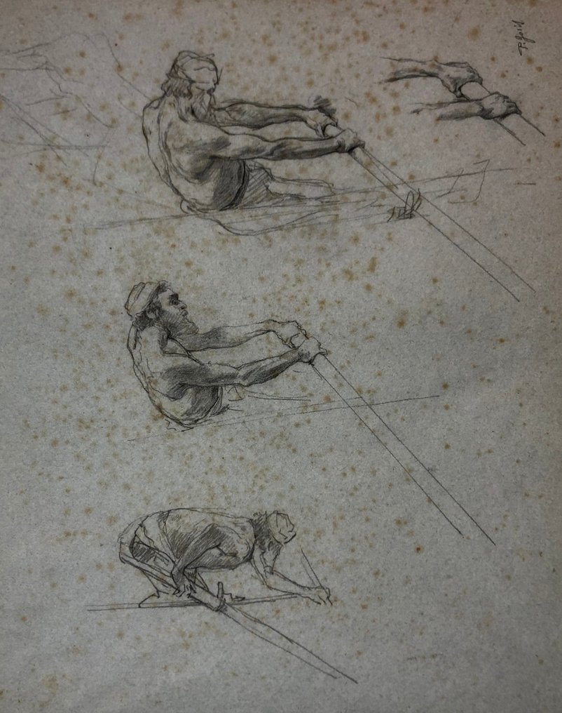 Pio Joris (1843-1921) - Studio di tre vogatori con barba #1.1