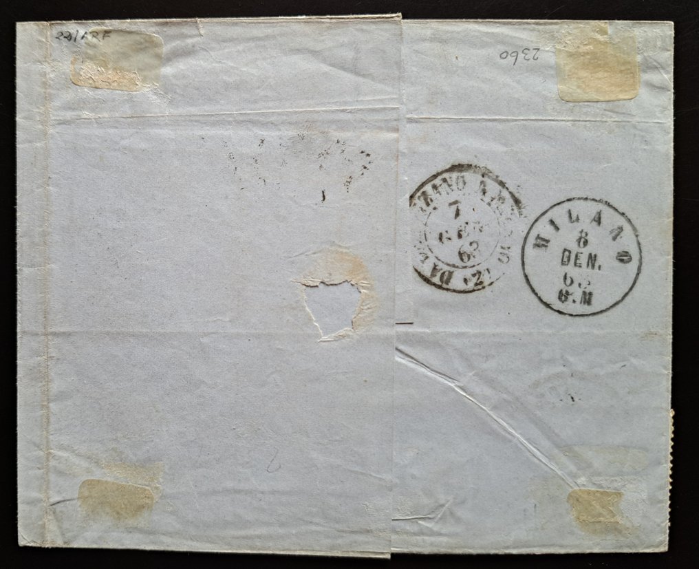 倫巴第和威尼托 1863 - 曼托瓦致米蘭的信 - 混合郵資 - Michel 8IIa, 13 #2.2