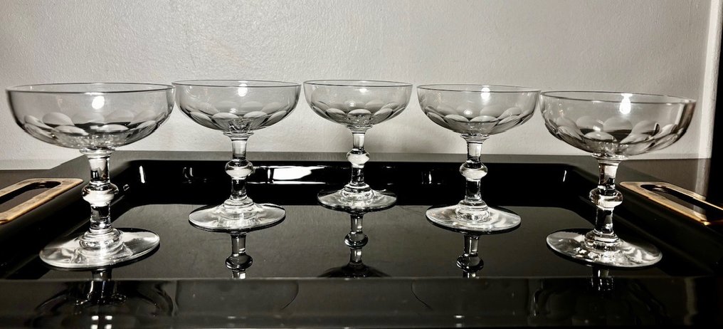 Baccarat - Bicchiere (5) - lati piatti del gambo abbottonato - Cristallo #1.1