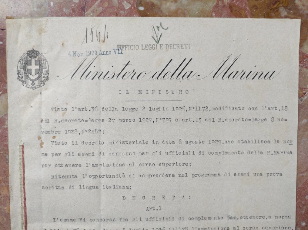 Document - Autografo Ministro Sirianni su Decreto con Sigillo di Stato - 1929 #2.1