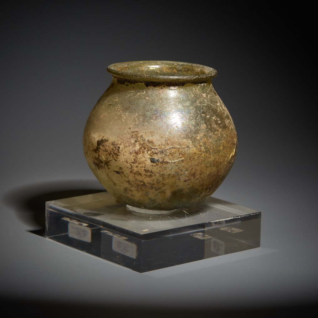 Romersk antikk Glass Fartøy. 1. - 3. århundre e.Kr. 7,5 cm høyde. #1.1