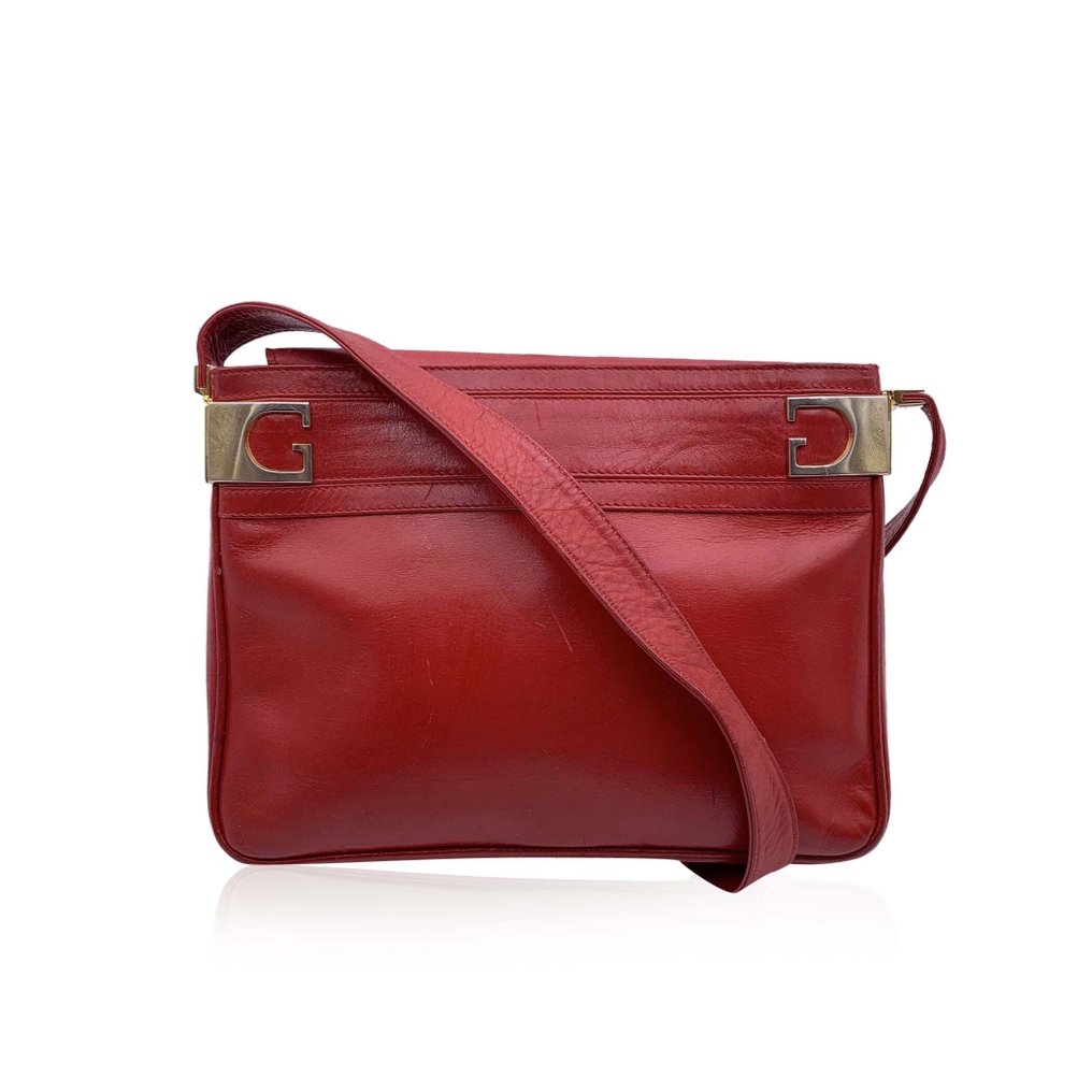 Gucci - Vintage Red Leather Rectangular Bucket - Axelremsväska #2.1
