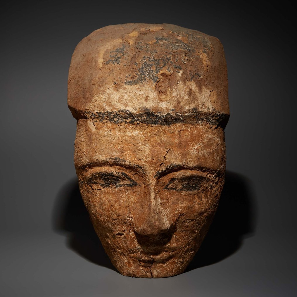 Egiptul Antic Lemn Mască de sarcofag. Perioada târzie, 664 - 332 î.Hr. 27,3 cm inaltime. #1.2