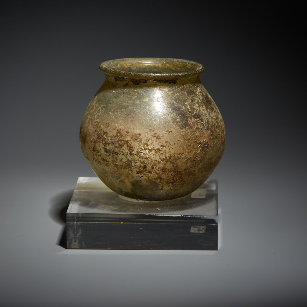 Romersk antikk Glass Fartøy. 1. - 3. århundre e.Kr. 7,5 cm høyde. #2.1
