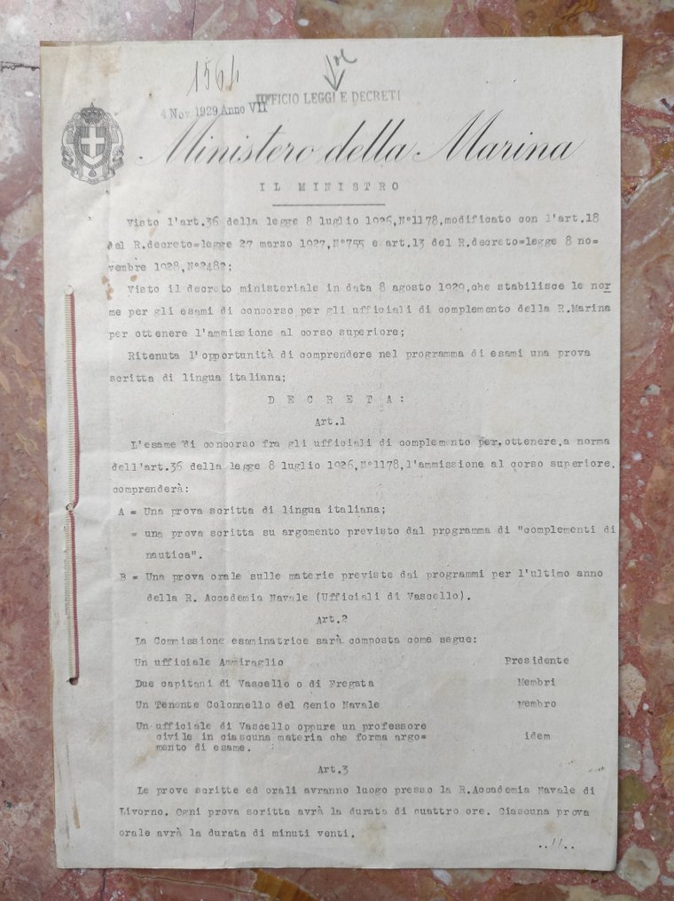 Document - Autografo Ministro Sirianni su Decreto con Sigillo di Stato - 1929 #1.2