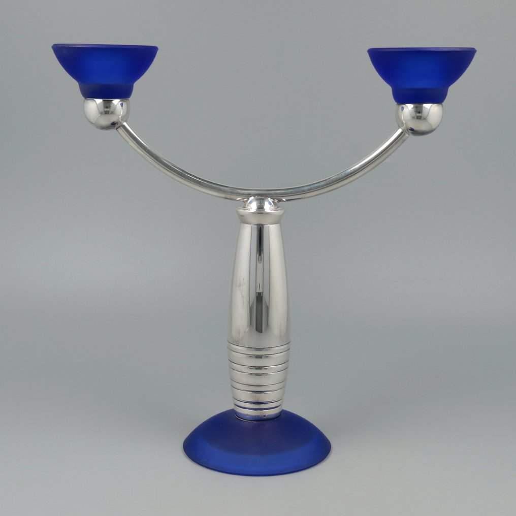 Christofle Kandelaar model: Alexandrie NO RESERVE - 烛台 - 玻璃, 银盘 #1.1