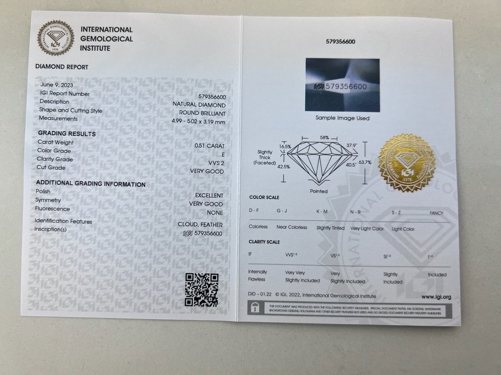 1 pcs Diamant  - 0.51 ct - VVS2 #1.2
