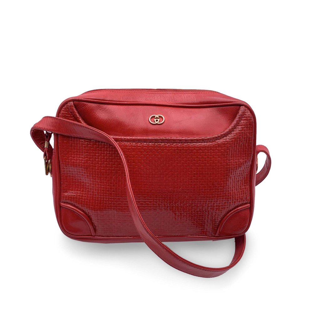 Gucci - Vintage Red Textured Leather Shoulder Messenger Bag - Axelremsväska #1.1