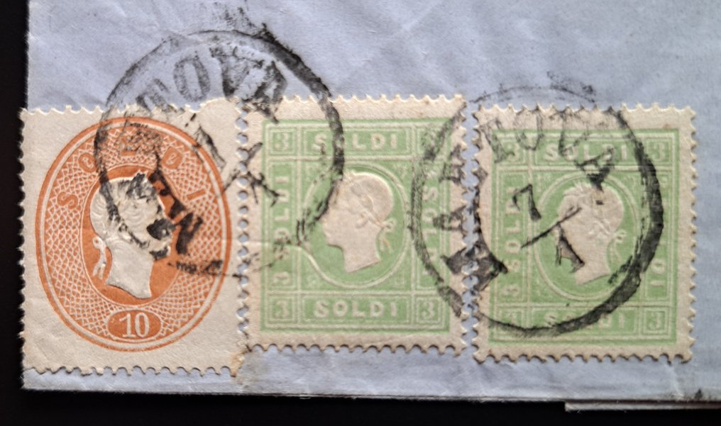 倫巴第和威尼托 1863 - 曼托瓦致米蘭的信 - 混合郵資 - Michel 8IIa, 13 #2.1