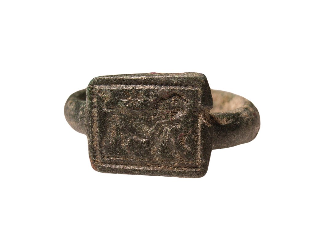 Römisches Reich Griechisch-Römisch Siegelring mit Löwen Verzierung, Fingerring Schmuck-Sammlung Ring #3.2