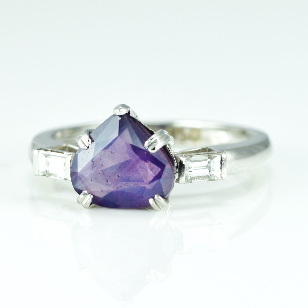 Ring Platina -  2.81ct. tw. Saffier - Diamant - 3Stone Kashmir-sapp. ring #1.2