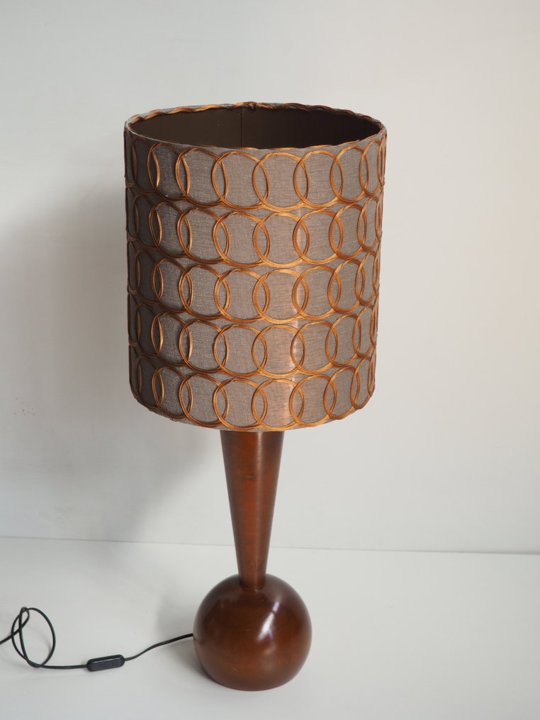Vintage wood table lamp/Jab Fabric - Lampa - Drewno, Tkanina #1.2