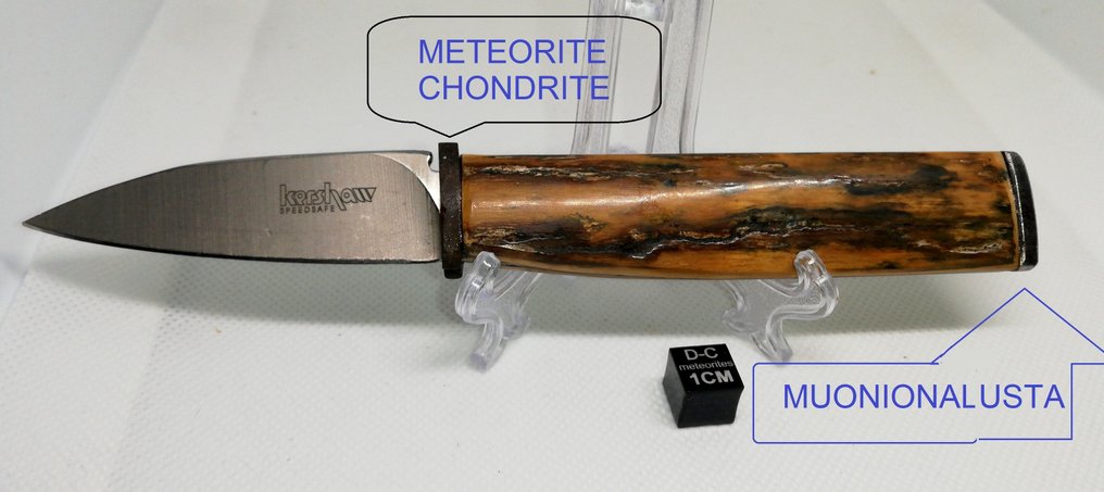 Coltello con zanna di mammut, meteorite Muonionalusta e condrite. Meteorite Ferroso - Altezza: 17 cm - 44.83 g #1.1