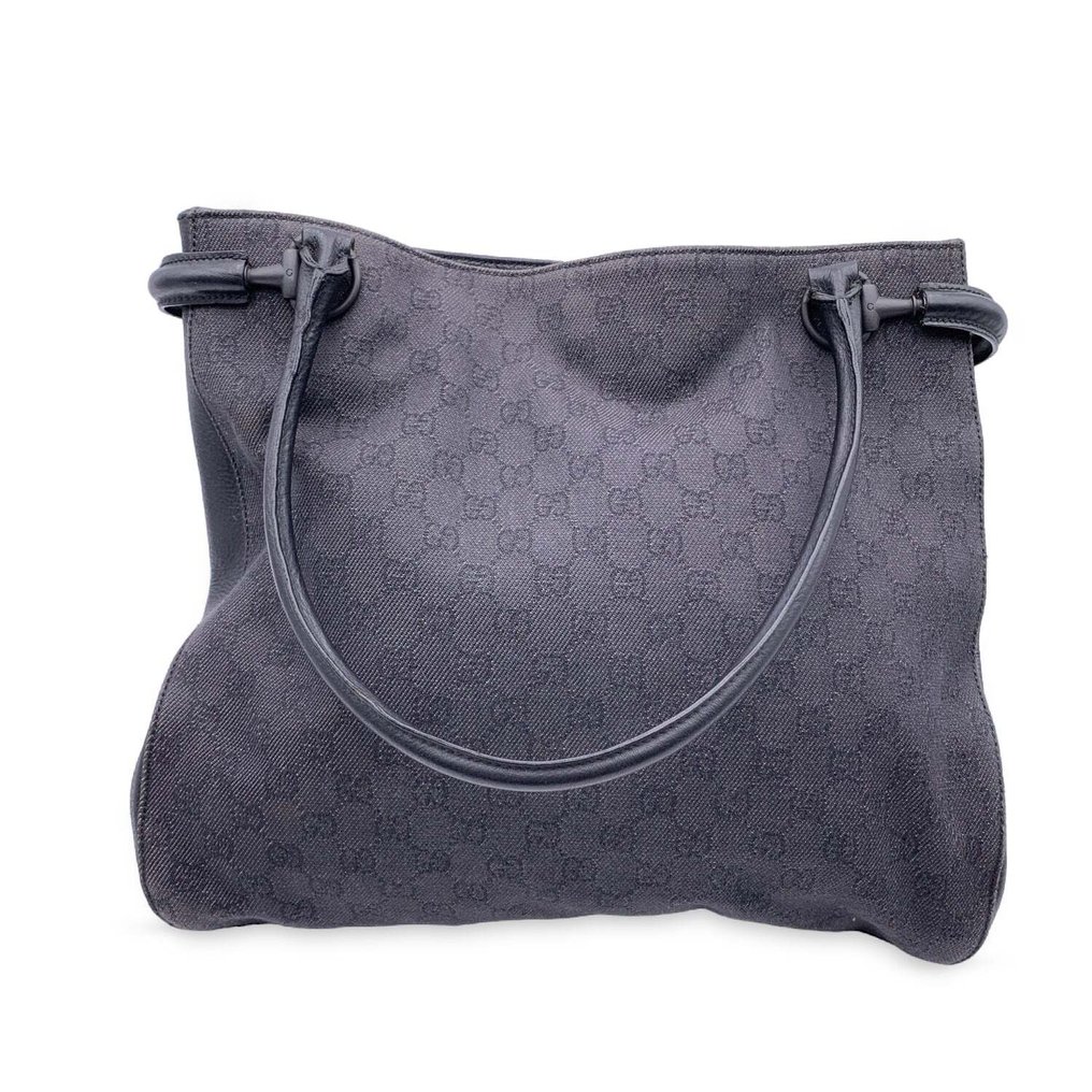 Gucci - Black Denim Monogram Canvas Shoulder Bag Shopping Bolsa de compras #2.1
