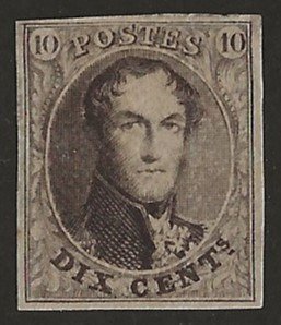 比利时 1861 - 10c 棕色，奖章无水印，多种修饰角，边缘良好，带证书 - OBP/COB 10 #1.1
