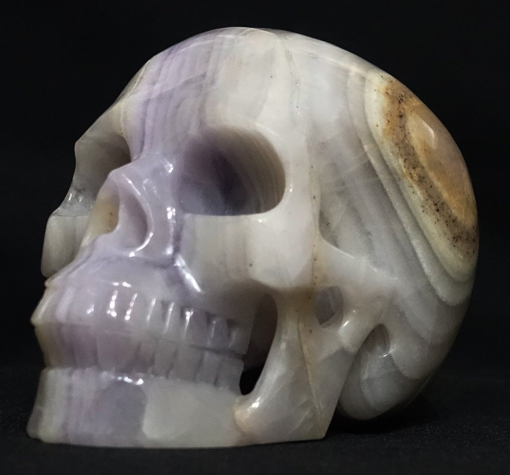 Ręcznie rzeźbiona czaszka z wielobarwnego kryształu fluorytu - (Seria realistyczna) - Wysokość: 128 mm - Szerokość: 97 mm- 1498 g #1.1