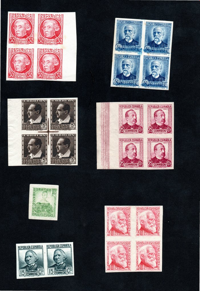 Spain 1933/1935 - Characters of the Republic. Complete series without teeth. Key values in block of 4. - Edifil 681s/688s #1.1